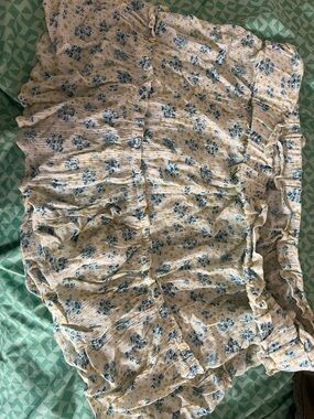 Floral Ruffled Mini Skirt in White with Blue & Yellow Print